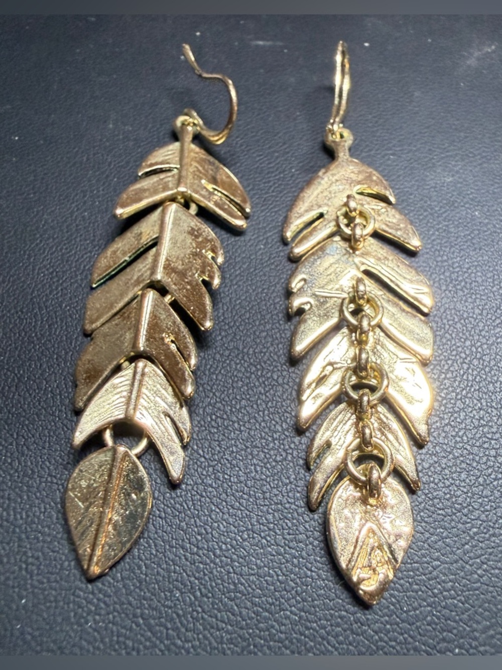 Delicate Gold Feather Drop Earrings - Picture 3 of 4
